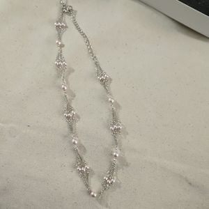 Lia Sophia Silver necklace with pink pearl station
